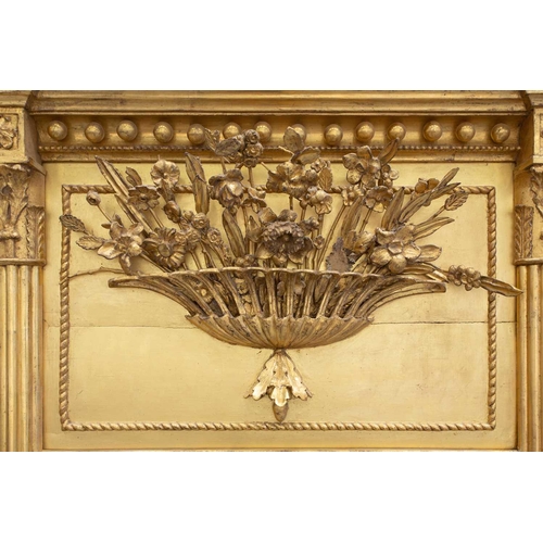 164 - An Irish Regency carved wood and gilt gesso pier glass/ wall mirror, with tied reed pilasters and sp... 