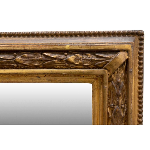 165 - A pair of large Victorian carved wood and gilt gesso rectangular wall mirrors switch bands of tied a... 