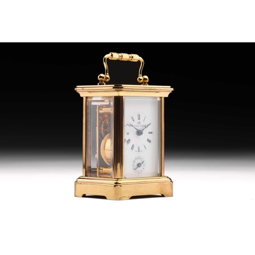 174 - A Matthew Norman miniature brass four-glass carriage clock, in fitted case with original paperwork.