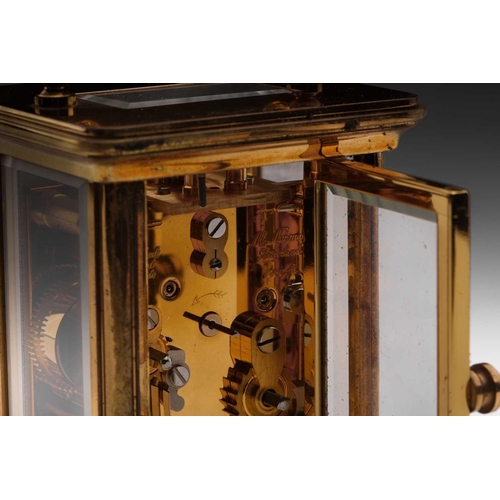 174 - A Matthew Norman miniature brass four-glass carriage clock, in fitted case with original paperwork.