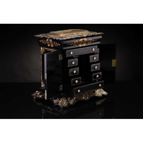 179 - A Victorian papier mache table writing cabinet, work box in the manner of Jennens & Bettridge of Bir... 