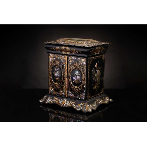 179 - A Victorian papier mache table writing cabinet, work box in the manner of Jennens & Bettridge of Bir... 