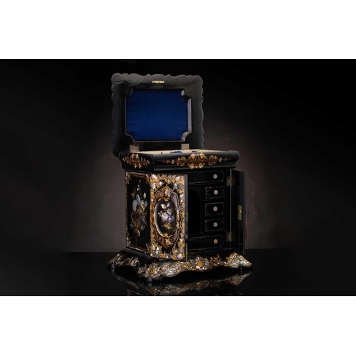 179 - A Victorian papier mache table writing cabinet, work box in the manner of Jennens & Bettridge of Bir... 