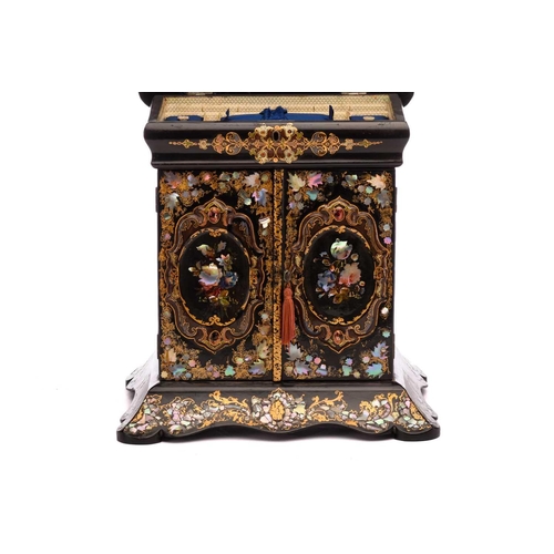 179 - A Victorian papier mache table writing cabinet, work box in the manner of Jennens & Bettridge of Bir... 