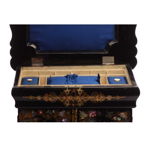 179 - A Victorian papier mache table writing cabinet, work box in the manner of Jennens & Bettridge of Bir... 