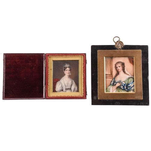 181 - T. Carty, a 19th century rectangular bust-length portrait on ivory panel miniature of a lady in an 