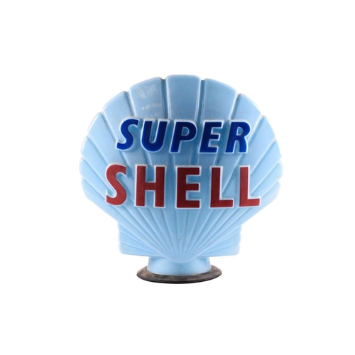 183 - A blue 'Super Shell' glass petrol pump globe by Hailware, fully stamped underneath 'Property of Shel... 