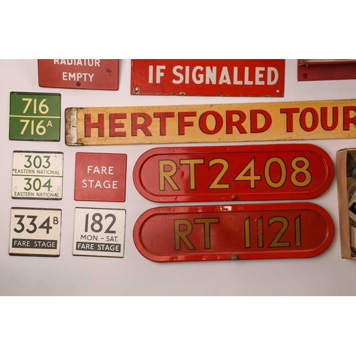 190 - A good collection of enamel bus signs, mid-20th century and later, together with a painted wood bus ... 