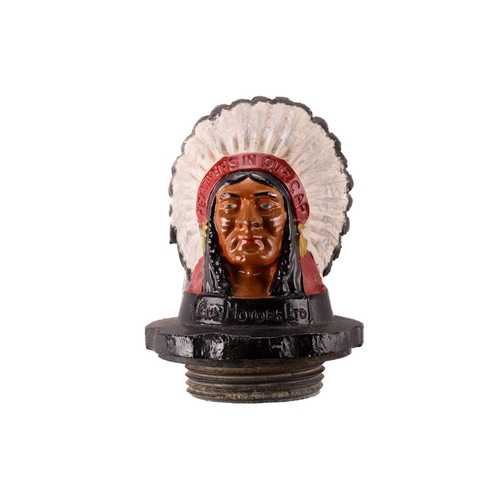 195 - A Guy Motors Ltd 'Feathers in our Cap' native American radiator cap, painted in polychrome enamels, ... 