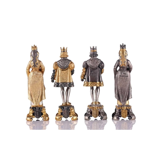 196 - A Piero Benzoni 'Sun King - Louis XIV' pattern chess set and board, the figures in white metal with ... 