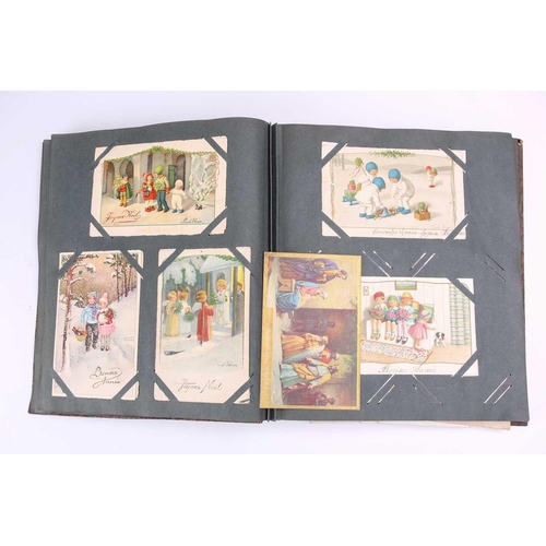 197 - A vintage postcard album containing many colour and sepia postcards including Mabel Lucy Attwell, Ma... 