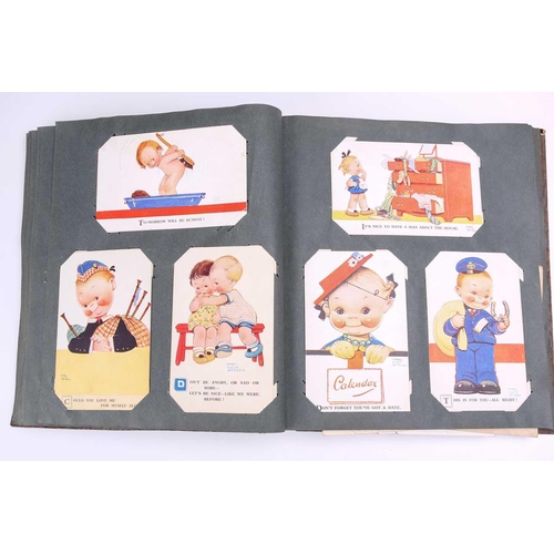 197 - A vintage postcard album containing many colour and sepia postcards including Mabel Lucy Attwell, Ma... 