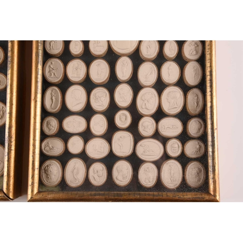 198 - Two gilt box framed arrangements of grand tour plaster intaglios one frame bearing the legend, 'Stil... 