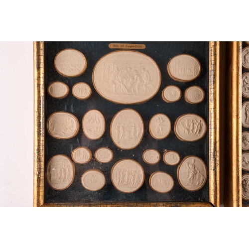 198 - Two gilt box framed arrangements of grand tour plaster intaglios one frame bearing the legend, 'Stil... 