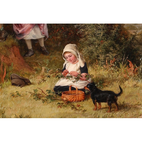 22 - William Bromley III (Fl.1835-1888) British, 'Picking Fruit', large oil on canvas, 70 cm x 90 cm in a... 