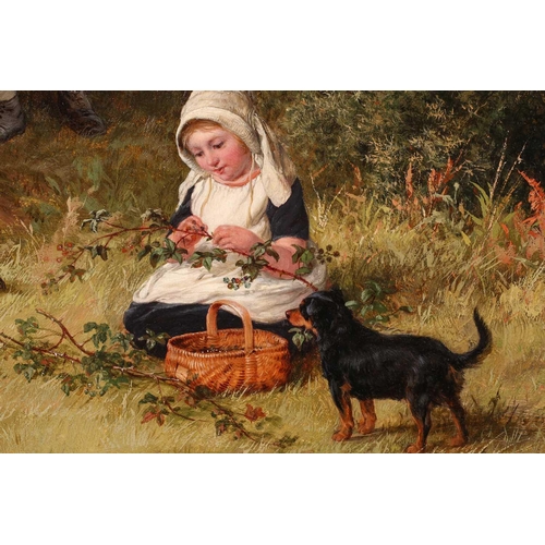 22 - William Bromley III (Fl.1835-1888) British, 'Picking Fruit', large oil on canvas, 70 cm x 90 cm in a... 