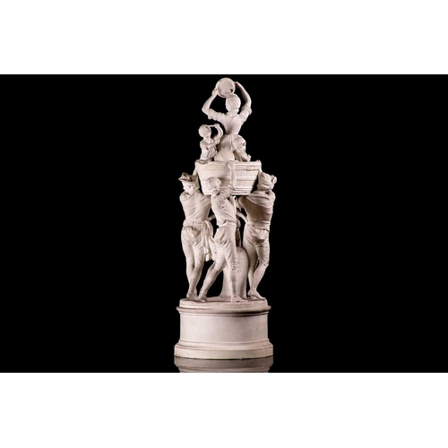 227 - A large French Niderviller Parian ware figure group, four gentlemen carrying a woman and children in... 