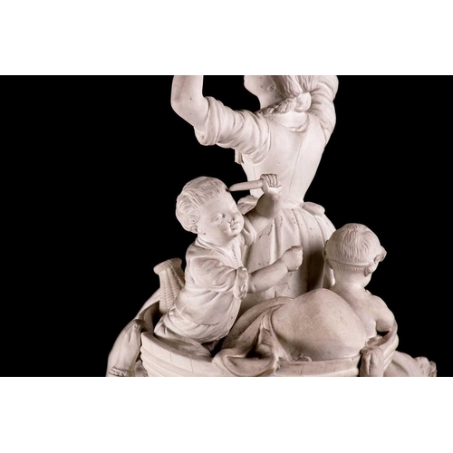 227 - A large French Niderviller Parian ware figure group, four gentlemen carrying a woman and children in... 