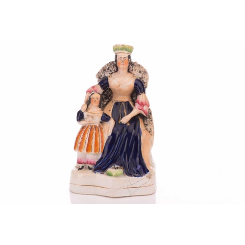 229 - A Staffordshire figure, 'Death of The Lion Queen', 34 cm high, together with a further small figure ... 