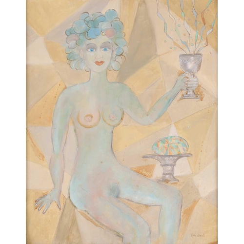 23 - † Karl Barrie (contemporary), 'Lady with Glass', seated female nude, oil on panel, signed to lower r... 