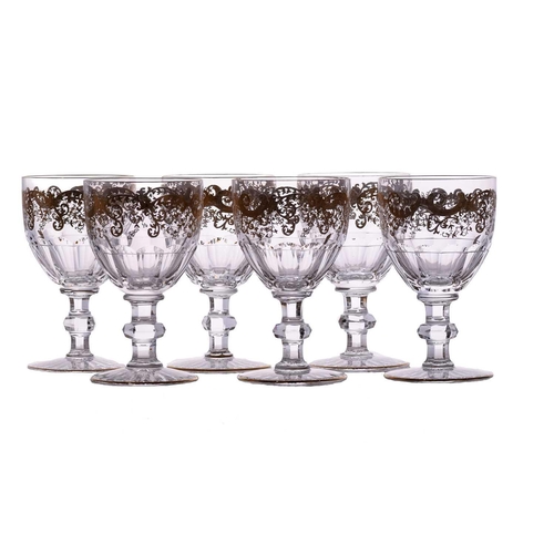 233 - Saint Louis: a set of six small Trianon crystal glass water goblets, together with a conforming set ... 