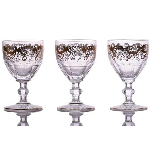 233 - Saint Louis: a set of six small Trianon crystal glass water goblets, together with a conforming set ... 