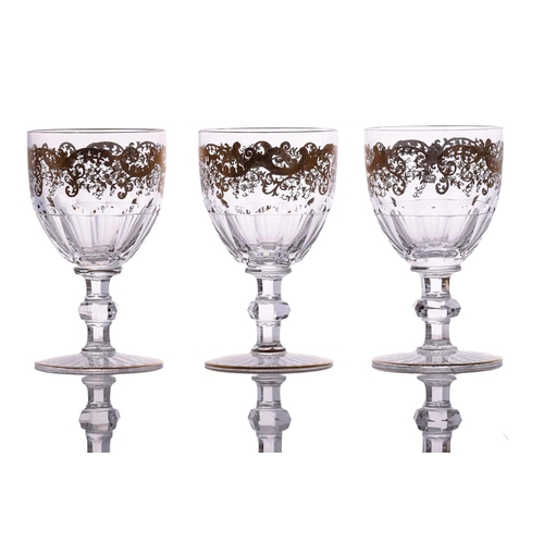 233 - Saint Louis: a set of six small Trianon crystal glass water goblets, together with a conforming set ... 