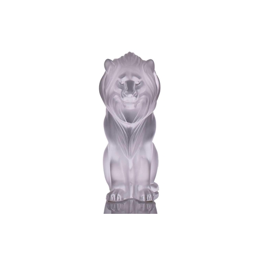 236 - A Lalique 'Bamara' frosted glass sculpture of a lion seat on his haunches. 20 cm high x 17 cm long x... 