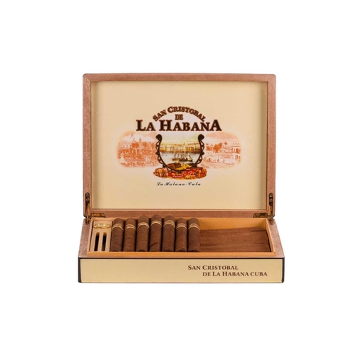 238 - Nineteen San Cristobal de La Habana El Morro cigars, in original box with humidor fittings (opened),... 