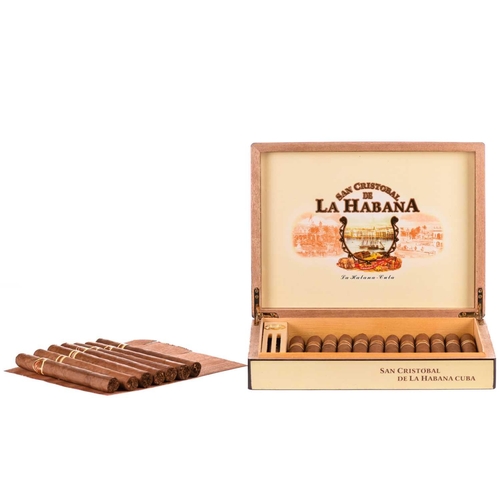 238 - Nineteen San Cristobal de La Habana El Morro cigars, in original box with humidor fittings (opened),... 