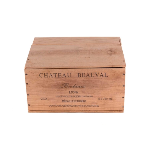 242 - Six bottles of 1996 Chateau Beauval Bordeaux, sealed OWC, together with a case of mixed wine, compri... 