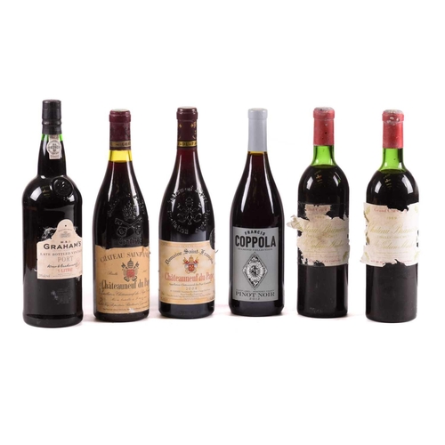 245 - Five bottles of assorted wine, comprising: 1969 Chateau Branaire (x2), 2012 Francis Coppola Pinot No... 