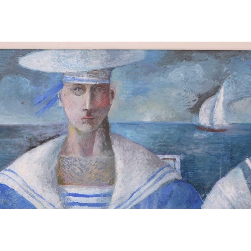 31 - † Elizabeth Taggart (b.1943) British, Sailors, oil on board, signed to lower left corner, 16 cm x 25... 