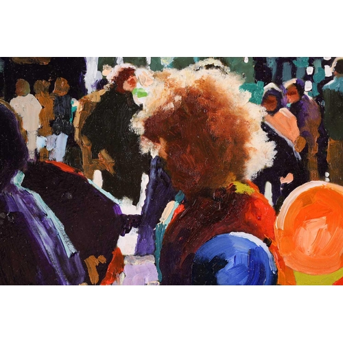 36 - Graham Elliott (contemporary), 'Lady with Balloons, Amsterdam', oil on board, signed to lower left c... 