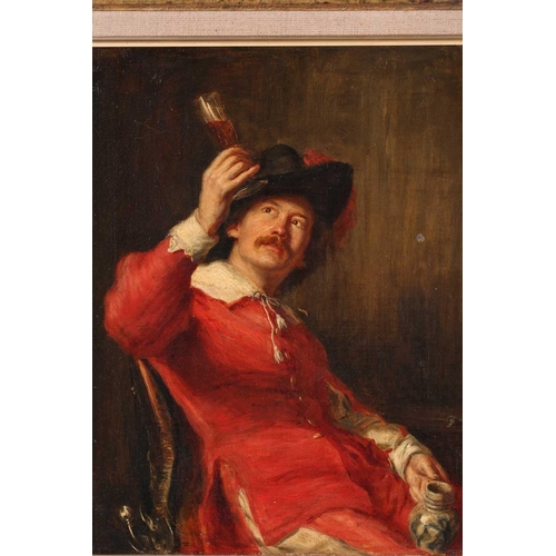 41 - 19th century school, portrait of a seated soldier in red tunic, unsigned oil on canvas, 30 cm x 26 c... 