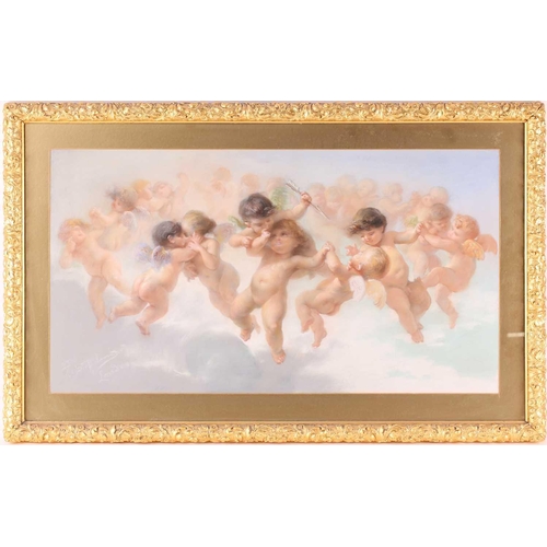 42 - 19th century school, an allegory of love with Cupid, pastel, indistinctly signed and marked 'London'... 