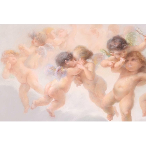 42 - 19th century school, an allegory of love with Cupid, pastel, indistinctly signed and marked 'London'... 