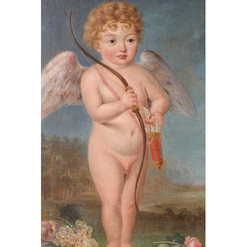 44 - 20th century school, a naive portrait of Cupid, oil on canvas, 75 cm x 55 cm in a gilt frame.