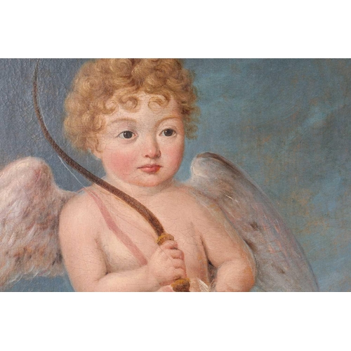 44 - 20th century school, a naive portrait of Cupid, oil on canvas, 75 cm x 55 cm in a gilt frame.