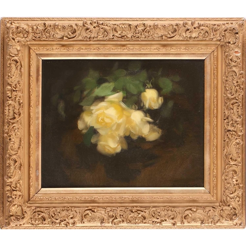 5 - Stuart Park (1862-1933) Scottish, 'Yellow Roses', still life oil on canvas, 37 cm x 47 cm, glazed in... 