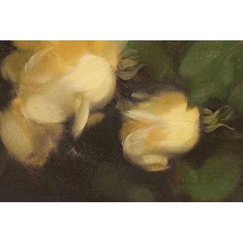 5 - Stuart Park (1862-1933) Scottish, 'Yellow Roses', still life oil on canvas, 37 cm x 47 cm, glazed in... 