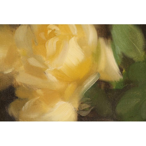 5 - Stuart Park (1862-1933) Scottish, 'Yellow Roses', still life oil on canvas, 37 cm x 47 cm, glazed in... 