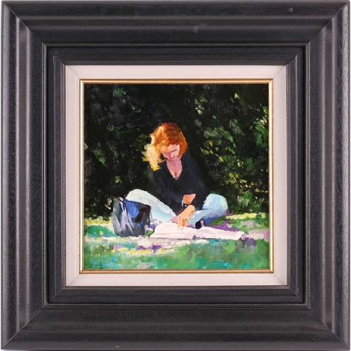 6 - † Graham Elliott (contemporary), 'Reading in the Shade, Victoria Embankment Gardens, London', oil on... 