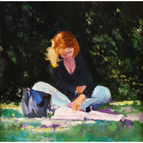 6 - † Graham Elliott (contemporary), 'Reading in the Shade, Victoria Embankment Gardens, London', oil on... 