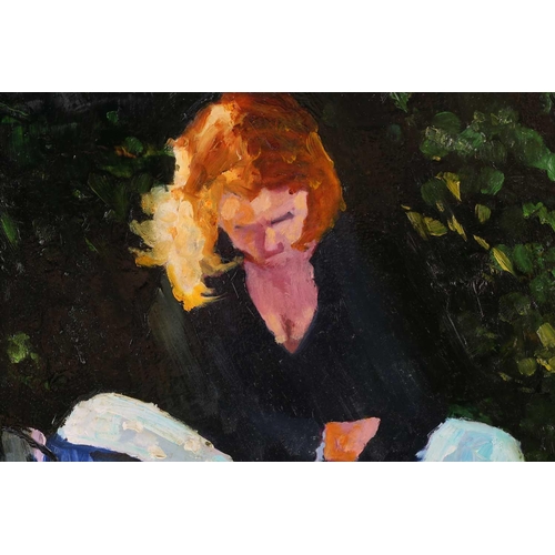 6 - † Graham Elliott (contemporary), 'Reading in the Shade, Victoria Embankment Gardens, London', oil on... 