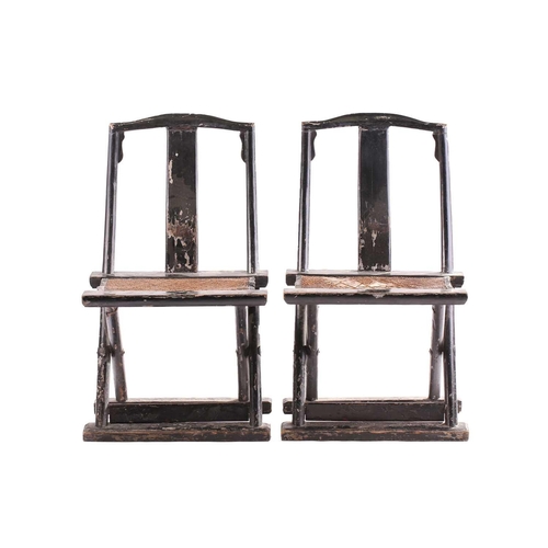 60 - A pair of small Chinese black lacquer folding 