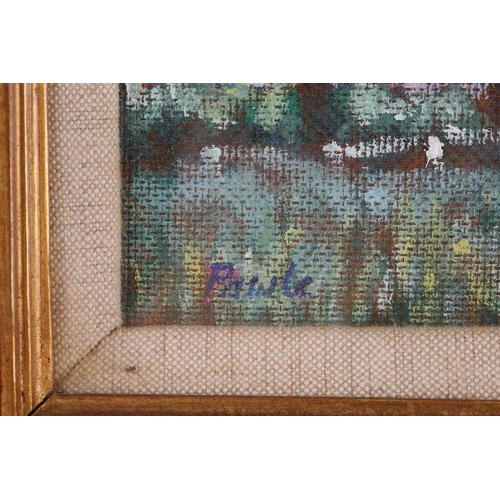 7 - † John Pawle (1915-2010) British, 'Priory Meadows', oil on board, 19 cm x 23.5 cm framed and glazed,... 