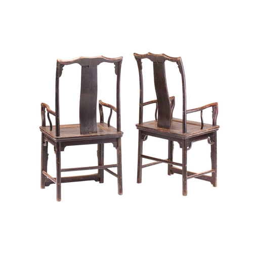 73 - A pair of Northern Chinese elmwood (Yumu) open armchairs, Qing Dynasty, probably late 18th century, ... 