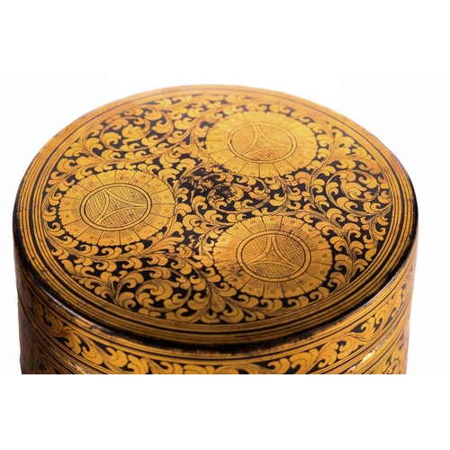 81 - A collection of South East Asian lacquerware, comprising a pair of black storage jars and covers, 18... 