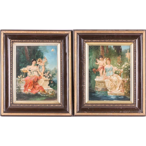 9 - 19th century Continental school, two allegorical works, each depicting Venus and Cupid, unsigned oil... 